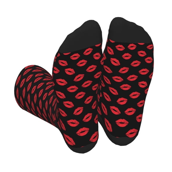 Xecao Sexy Red Lips Kiss Print Crew Socks for Men and Women, Men's Soft Moisture-wicking Sock
