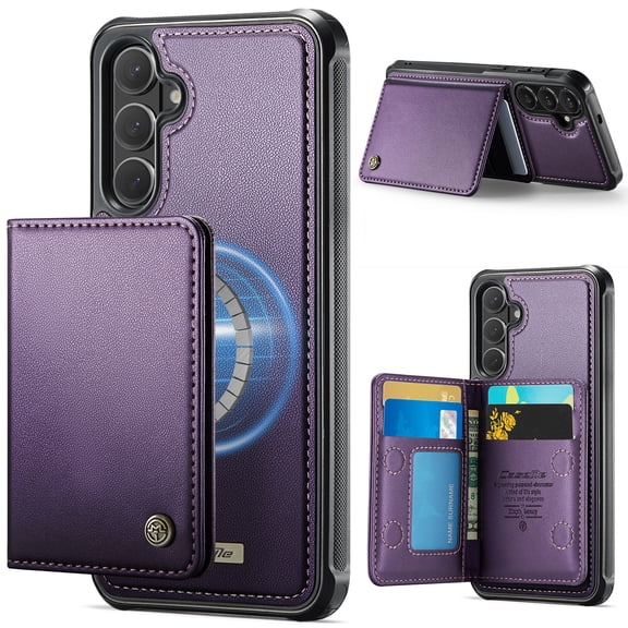 Dteck Detachable Magnetic Wallet Case for Samsung Galaxy S26 ,Shockproof Leather TPU Card Slots Cash Pocket RFID Blocking Case Compatible with Mag Safe Kickstand Cover ,Purple