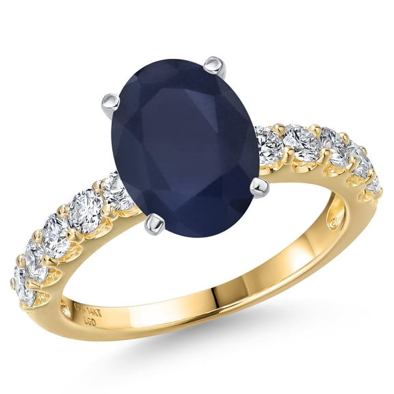 Gem Stone King 14K Two Tone Gold Blue Sapphire and Lab Grown Diamond Engagement Ring for Women | 5.15 Cttw | Oval 11X9MM | Gemstone September Birthstone | Size 5