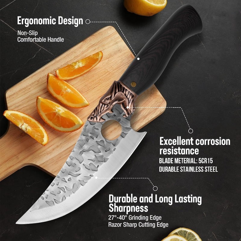 8PCS Stainless Steel Handmade Forged Chef Knife Set Including Utility Boning Fish and Vegetable Chopping Knives Professional Kitchen Cutting Tools for Gourmet Cooking Gifts for Men