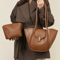 thumbnail image 3 of HUISZJ PU Leather Tote Handbag, Large Capacity Shoulder Bag, Retro Tote Bag for Work Travel Outdoor (Brown), 3 of 8