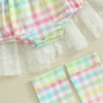 thumbnail image 6 of Bagilaanoe Newborn Easter Outfits Baby Girl Rompers Dress Plaid Print Fly Sleeve Bodysuits + Headband + Socks 3M 6M 12M 18M Infant Patchwork A-line Dresses, 6 of 7