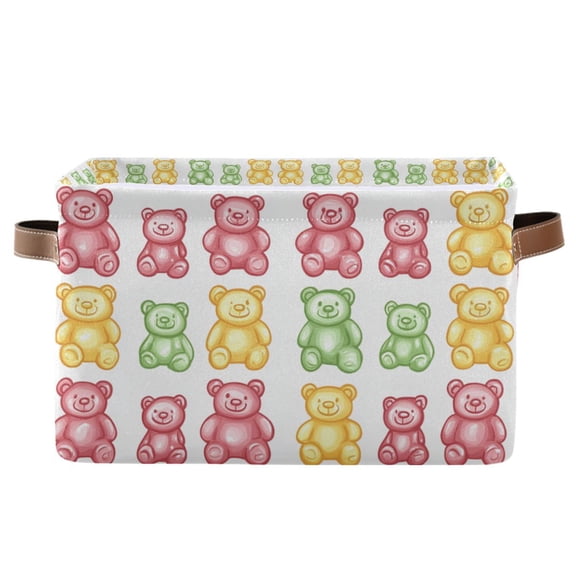 Yayeee Canvas Storage Basket with Handles for Shelves Fabric Bins Closet Organizer, Gummy Bear Pattern
