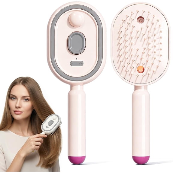 Electric Steam Brush for Hair, 2026 New Rechargeable Hair Straightener Brush with Detangling Comb, Water Spray Hair Brush for Both Long & Short Hairs (Pink)