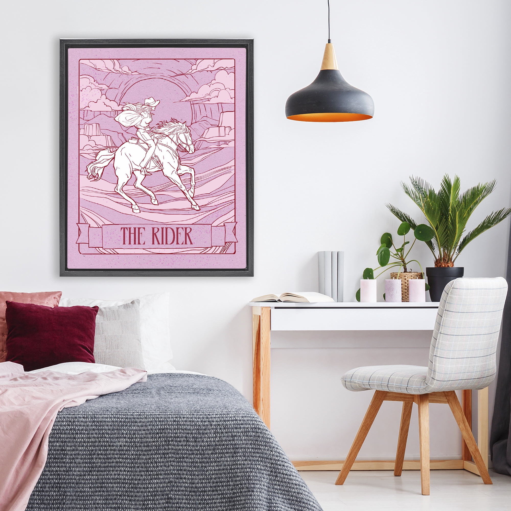 Stupell Industries Cowgirl Rider Tarot Card Black Framed Floater Canvas Wall Art, design by Ziwei Li