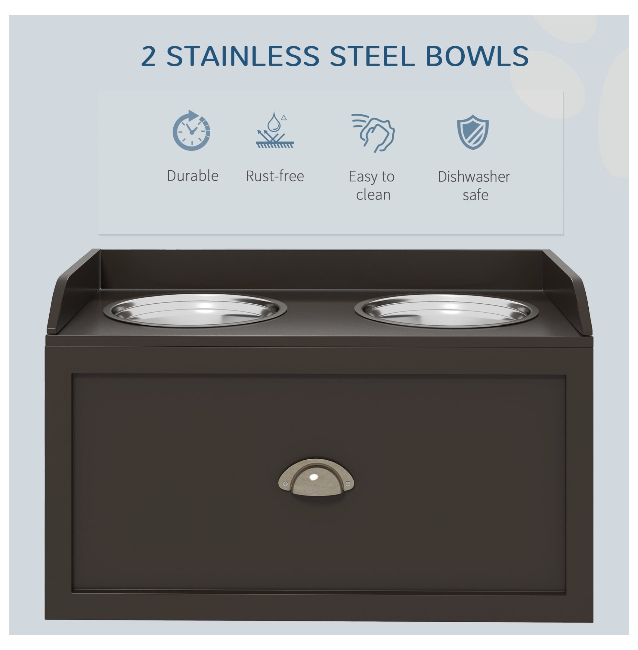 Dog Feeding Station with Storage Drawer, Storage Cabinet with 2 Removable Elevated Dog Bowls for Large Sized Dogs, Coffee