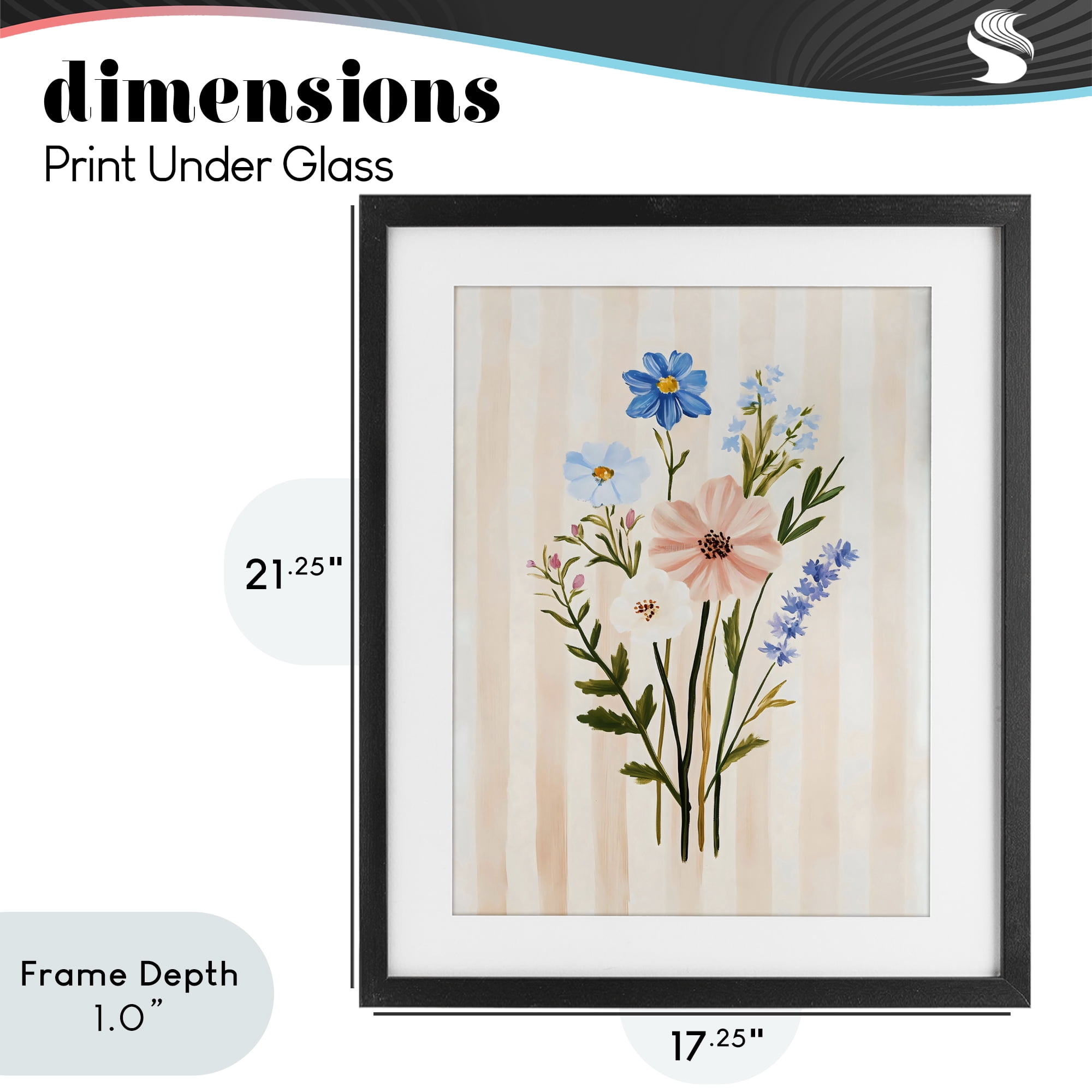 Stupell Industries Cream Stripe Florals Black Framed Print Under Glass, design by The Prints Vibe