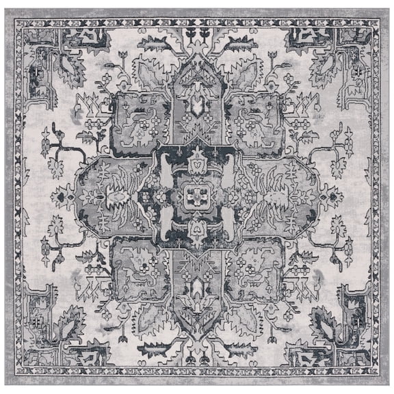 SAFAVIEH Odyssey Edith Floral Polyester Area Rug, Grey/Dark Grey, 6'7" x 6'7" Square