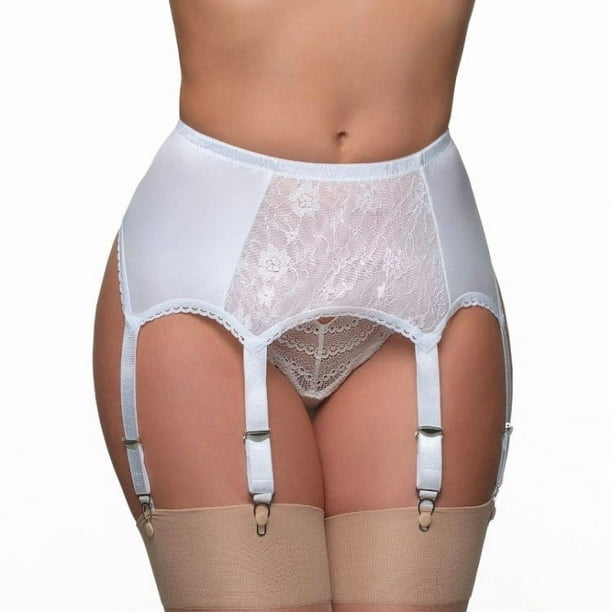Zhuge Cinturón de Liguero Mujer, Cintura Alta en Malla Vintage con Tirantes Ajustables y Clip Metal, Sin calcetines y bragas,El estilo C,Talla 2XL Blanco