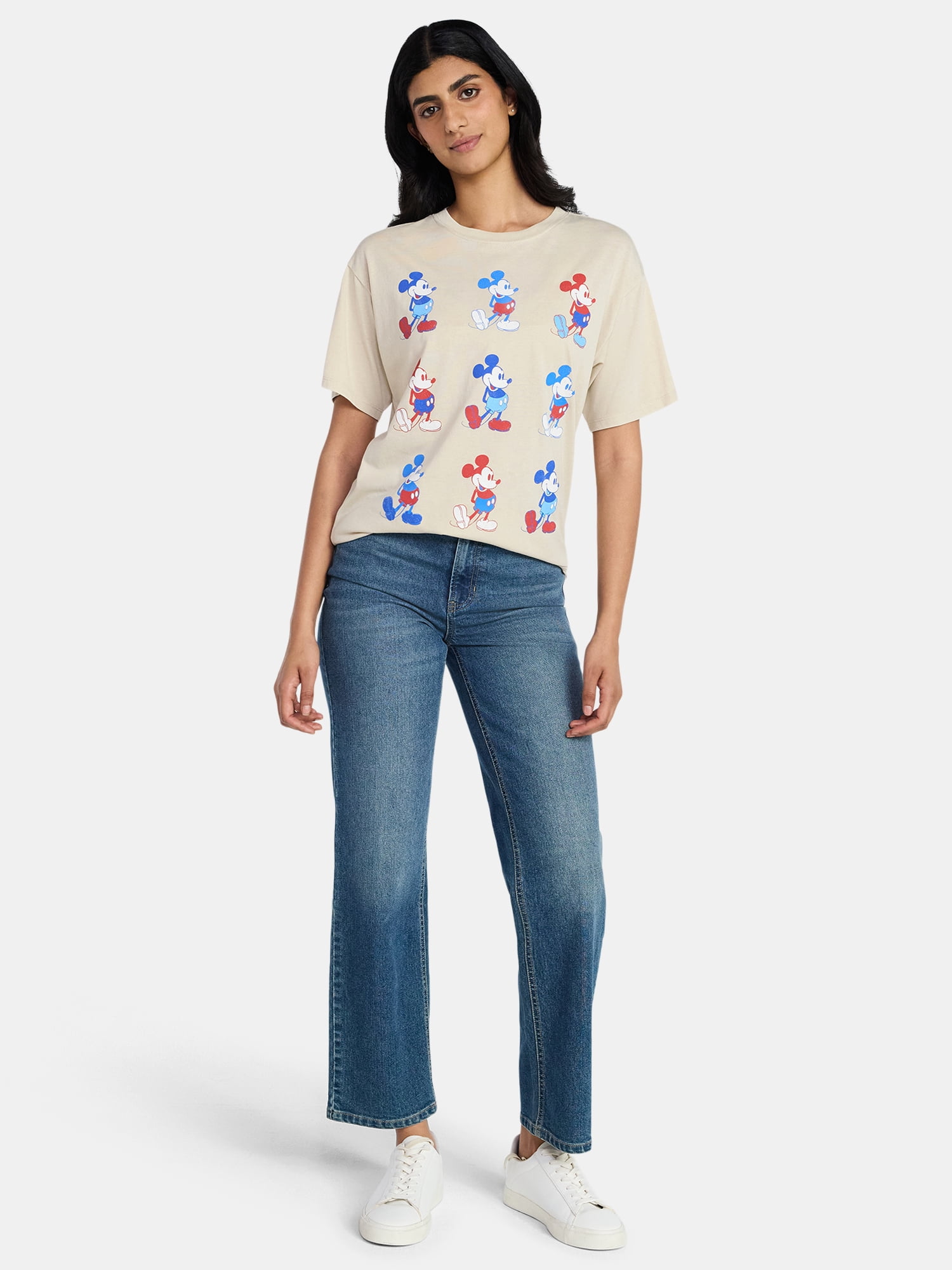 Mickey Mouse Women's Americana Graphic Tee with Short Sleeves, Sizes XXS-XXL