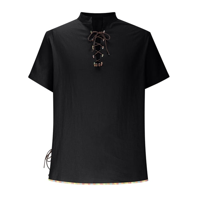 Blusa y camisa de manga corta con cuello vuelto, estilo masculino, estilo hippie, de manga corta, informal, playera, con cuello alto, camiseta sin mangas con cuello vuelto para hombre.