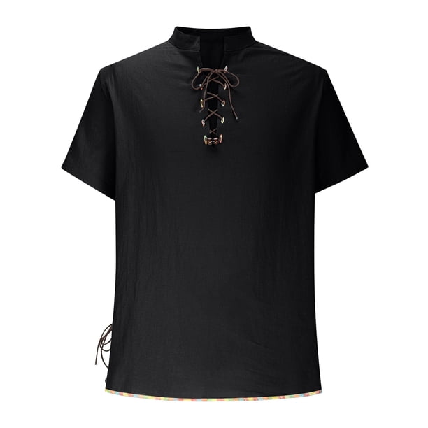 Blusa y camisa de manga corta con cuello vuelto, estilo masculino, estilo hippie, de manga corta, informal, playera, con cuello alto, camiseta sin mangas con cuello vuelto para hombre.