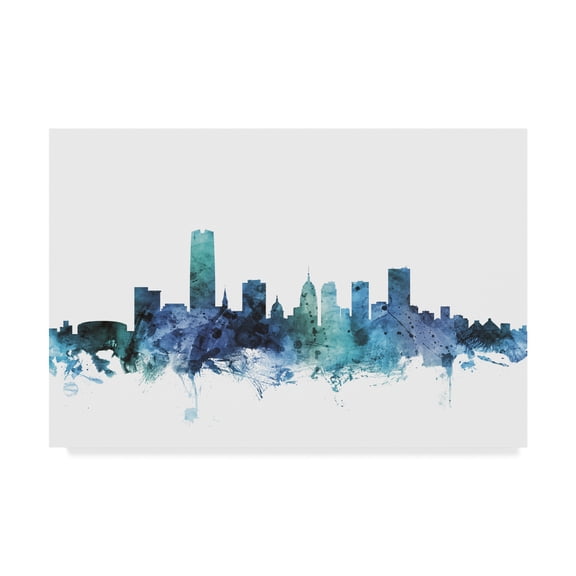 Trademark Fine Art 'Oklahoma City Blue Teal Skyline' Canvas Art by Michael Tompsett