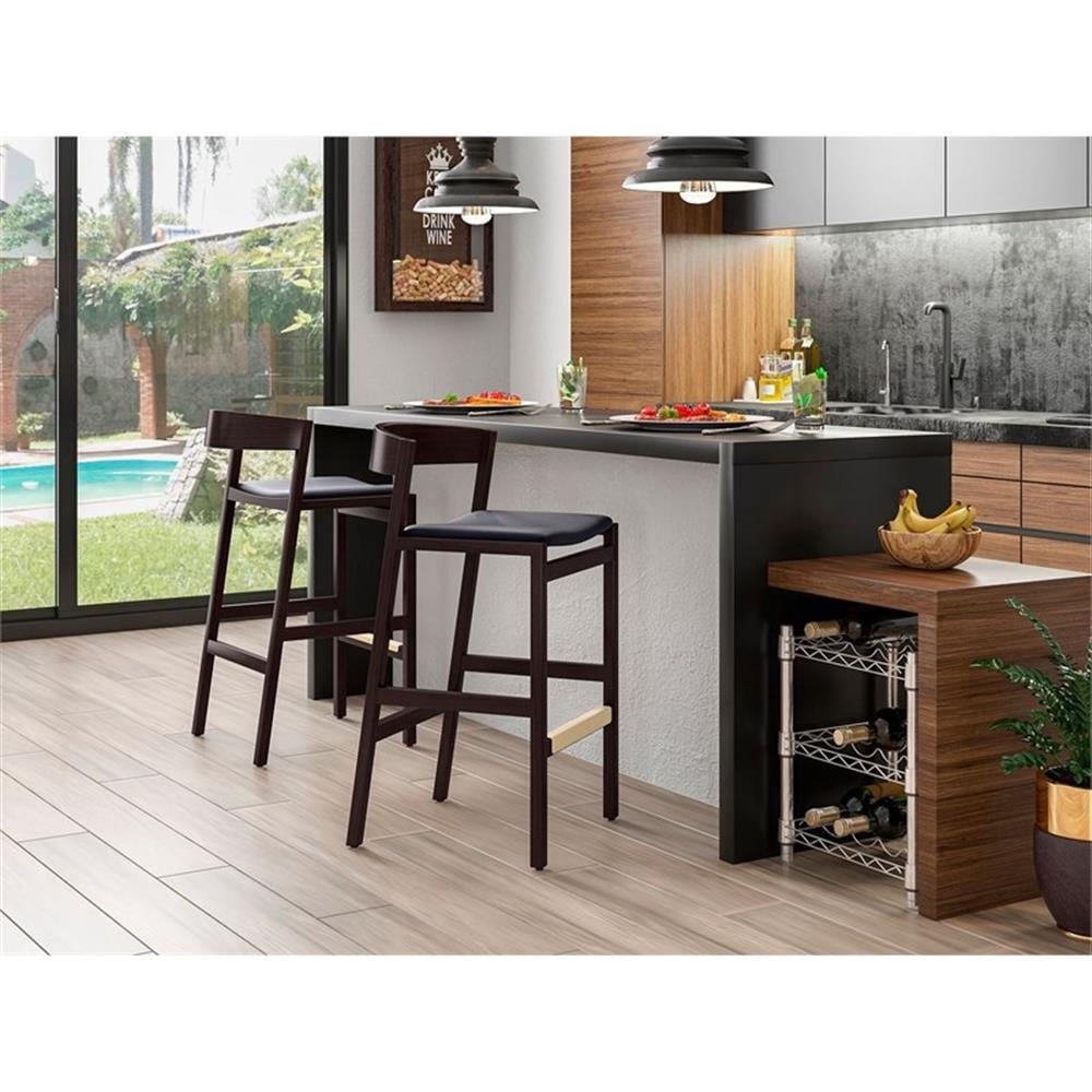 Manhattan Comfort Klismos 30.5" Faux Leather Barstool in Black (Set of 3)