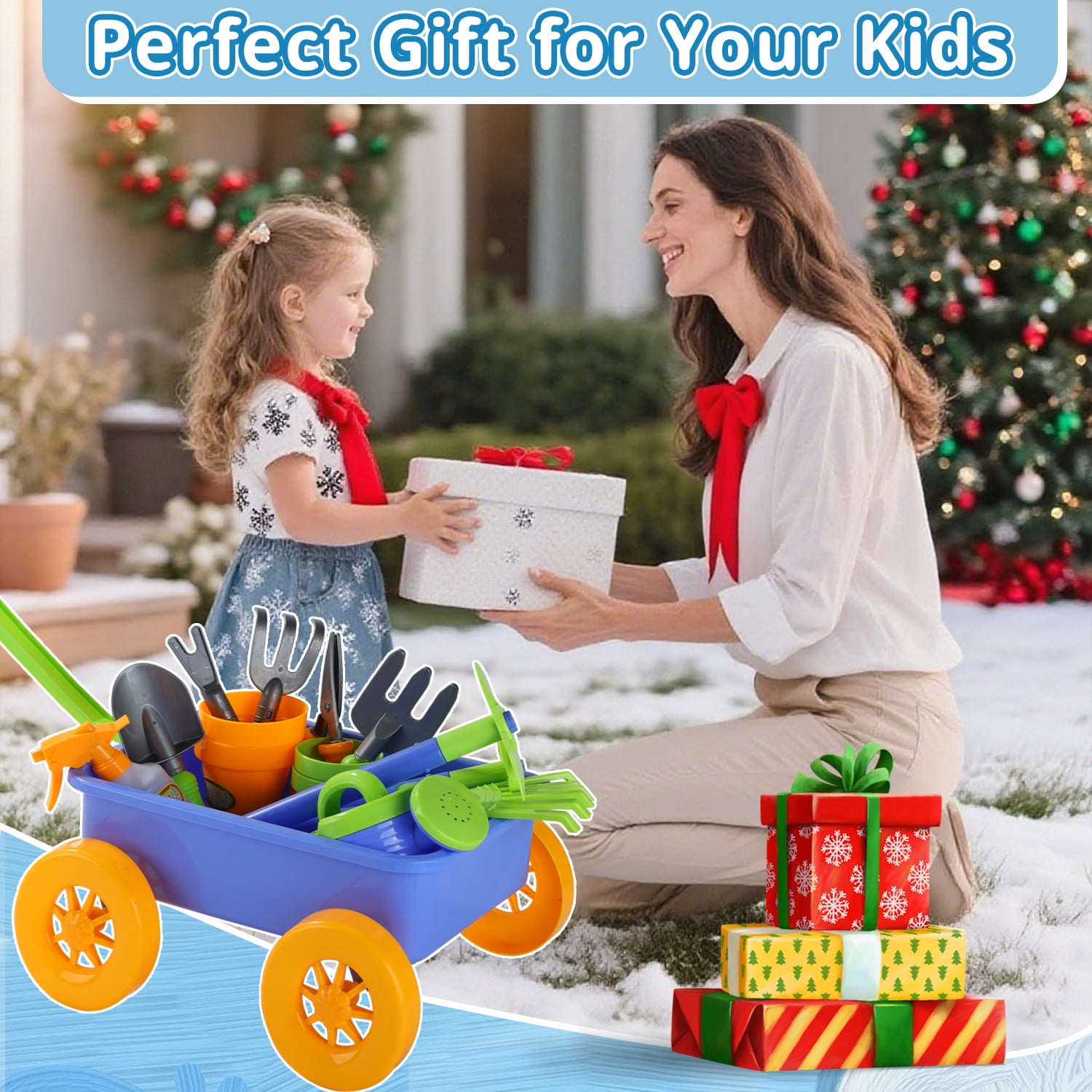 JoyStone Kids Gardening Tools Set, 15 PCS Plastic Gardening Set Include Child Safe Rake Shovel with Apron Gloves Watering Can Outdoor Toys Gift for Boys and Girls