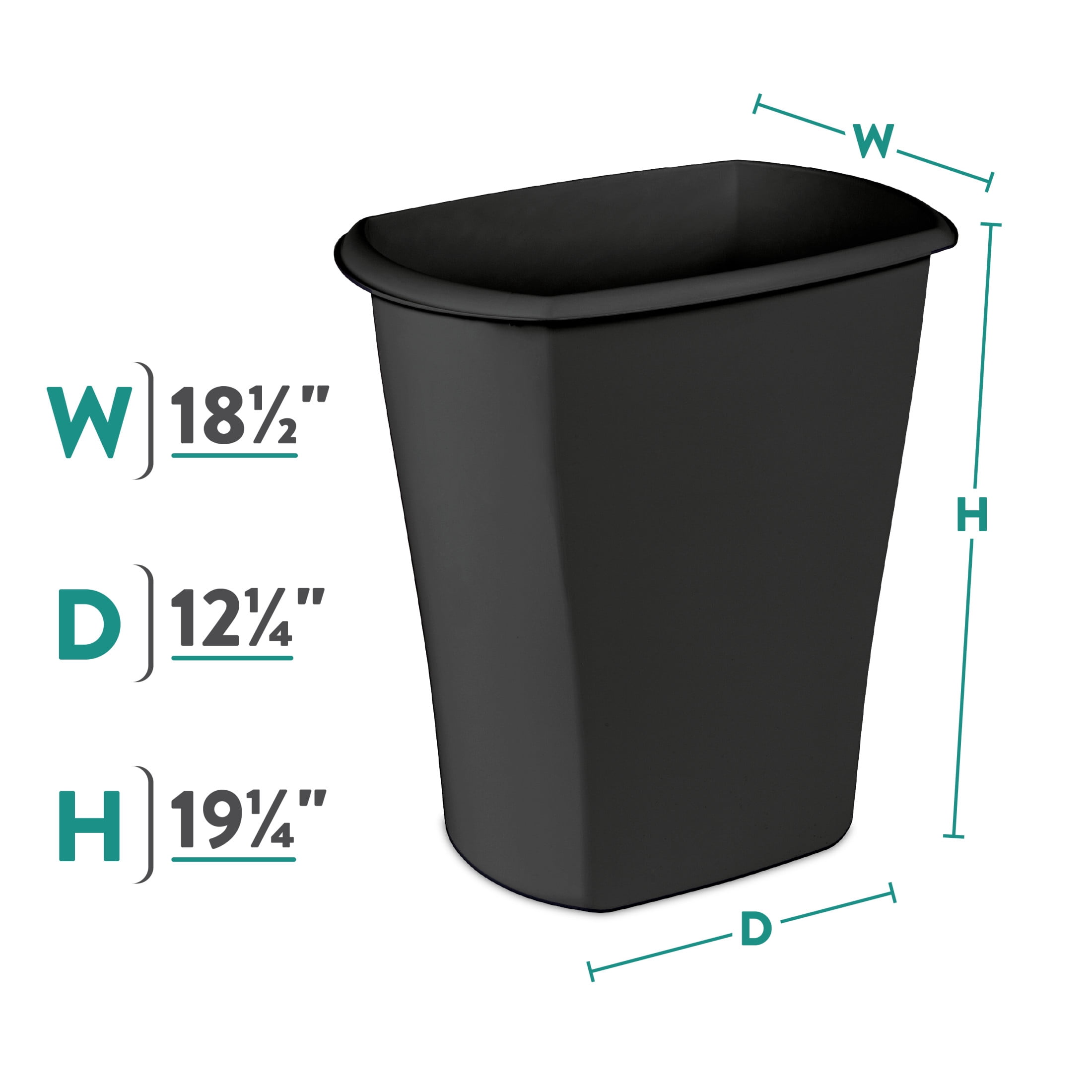 Sterilite Kitchen Trash Can, 10 Gallon Plastic Garbage Bin with No Lid, Black