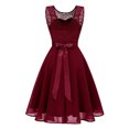 thumbnail image 6 of ClodeEU Women Vintage Princess Floral Lace Cocktail O-Neck Party Bridesmaid Dress Red 4(S), 6 of 6