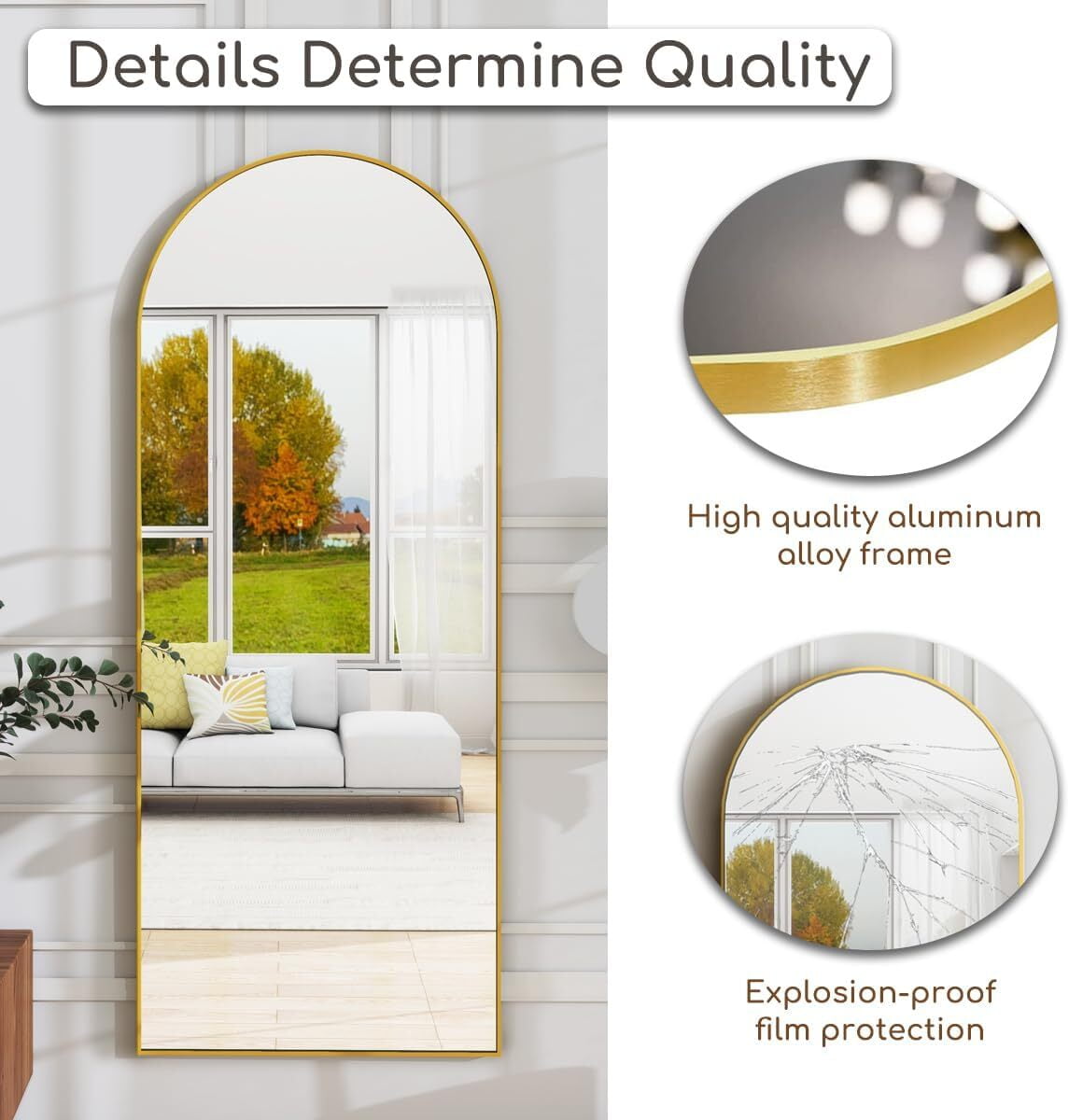 Anyrose 64.2"x21" Arched Full-length Mirror Free-standing Floor Mirror