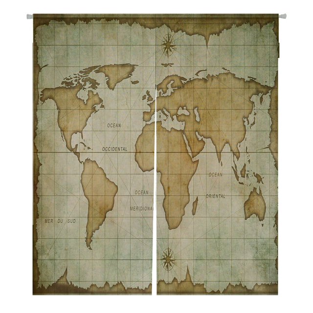 ABPHQTO Vintage mapa del viejo mundo japonés Noren cortina puerta ventana tratamiento cortinas 85x150 cm