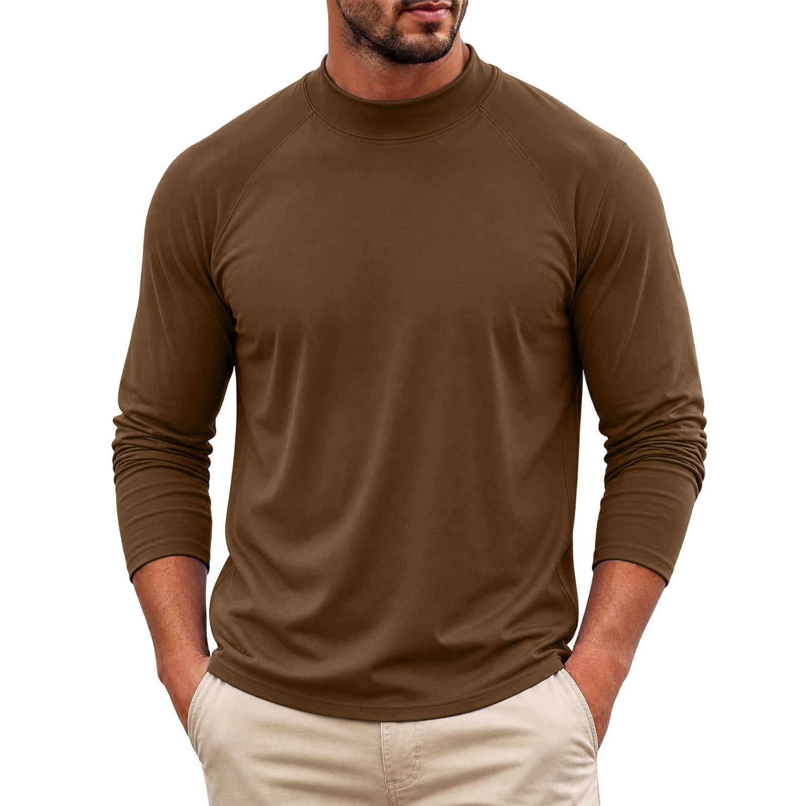 Ceisia Men s Raglan Sleeve Mock Neck Soft Fleece Thermal Long Sleeve Base Layer Shirt For Cold Weather Daily Wearing Coffee XL Gift