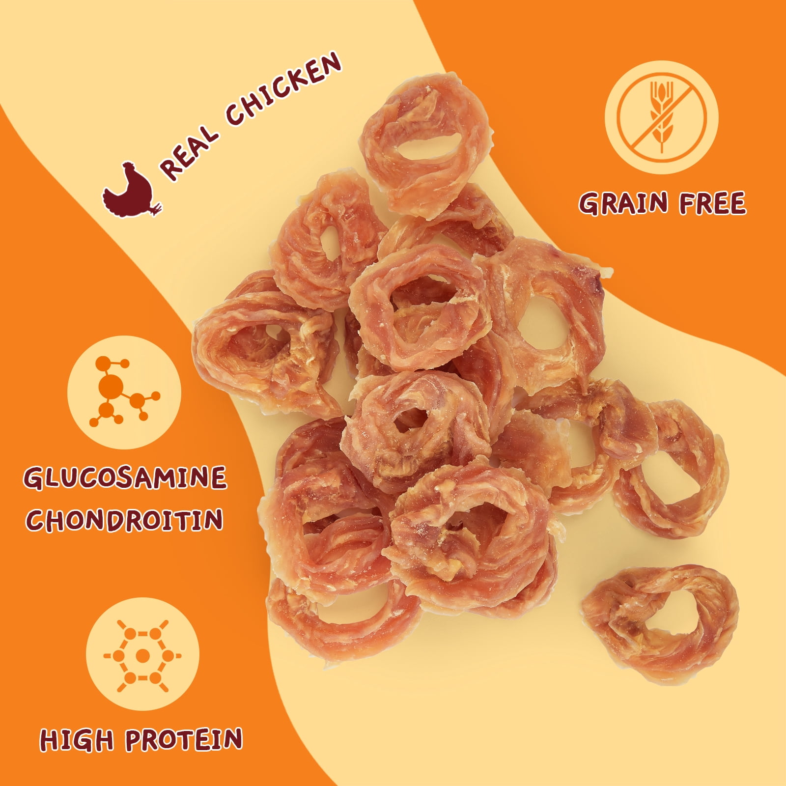 (5 pack) Jungle Calling Chicken Jerky Rings,Chewy Snacks Help Hip & Joint Health,Dog Treats