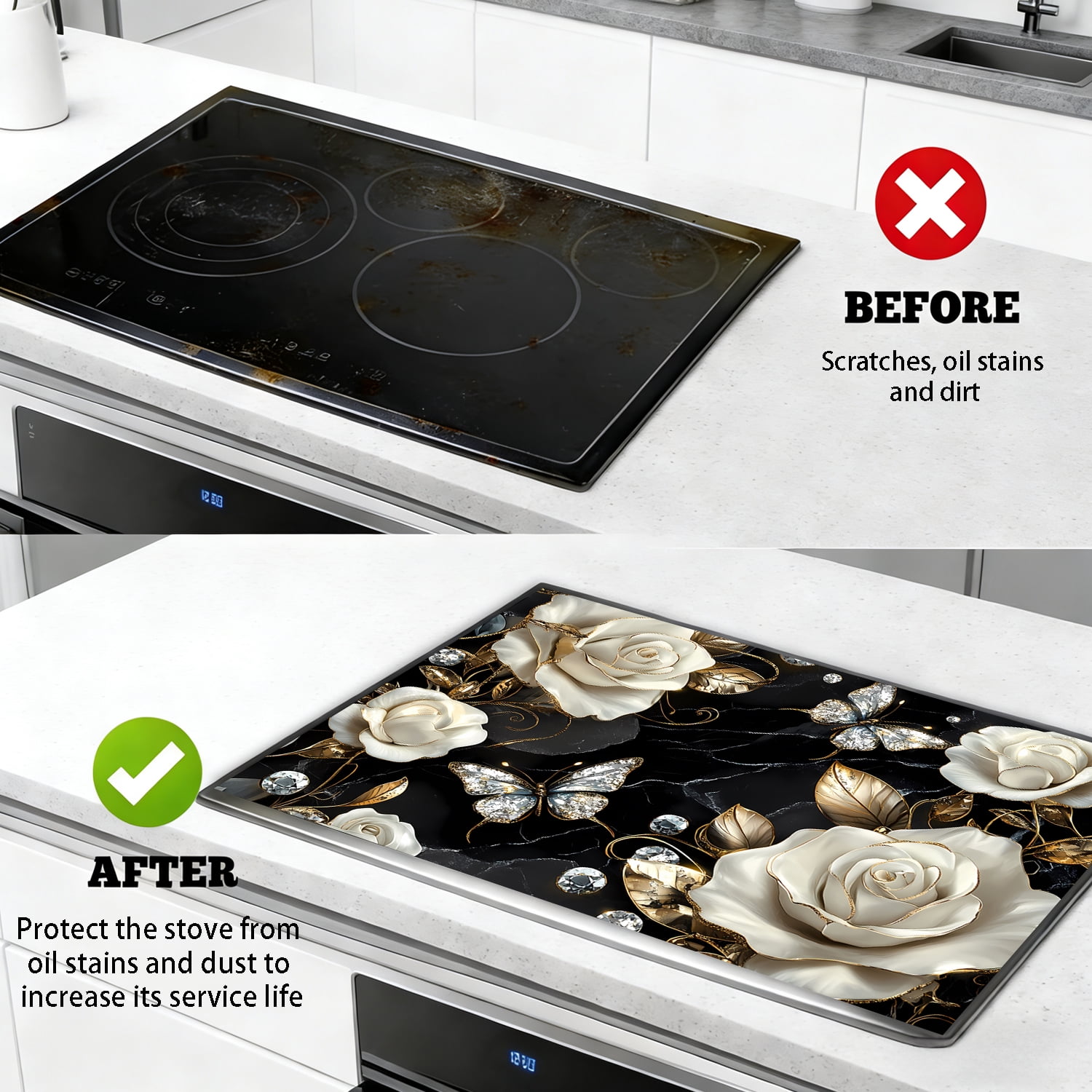 Stove Top Cover Glass Cooktop Heat Resistant Cover,Ceramic Stove Top Covers Mat Prevents Scratching Stoves/Counter/Washer Protector, 28x20 in