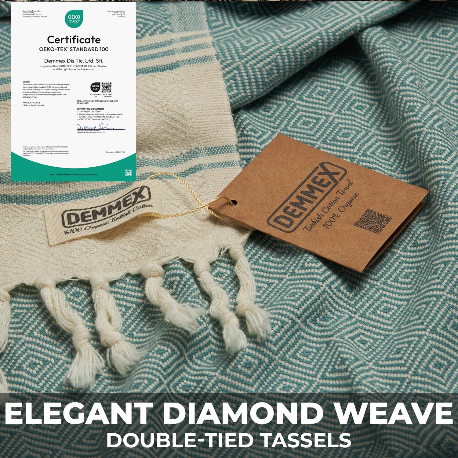 DEMMEX Organic Diamond Turkish Bath & Beach Towel - 100% Oeko-TEX Certified Cotton - Ultra-Soft, Quick-Dry, Lightweight, Compact Luxury Peshtemal Towel, Prewashed, Oversized, 71"x36", Burgundy
