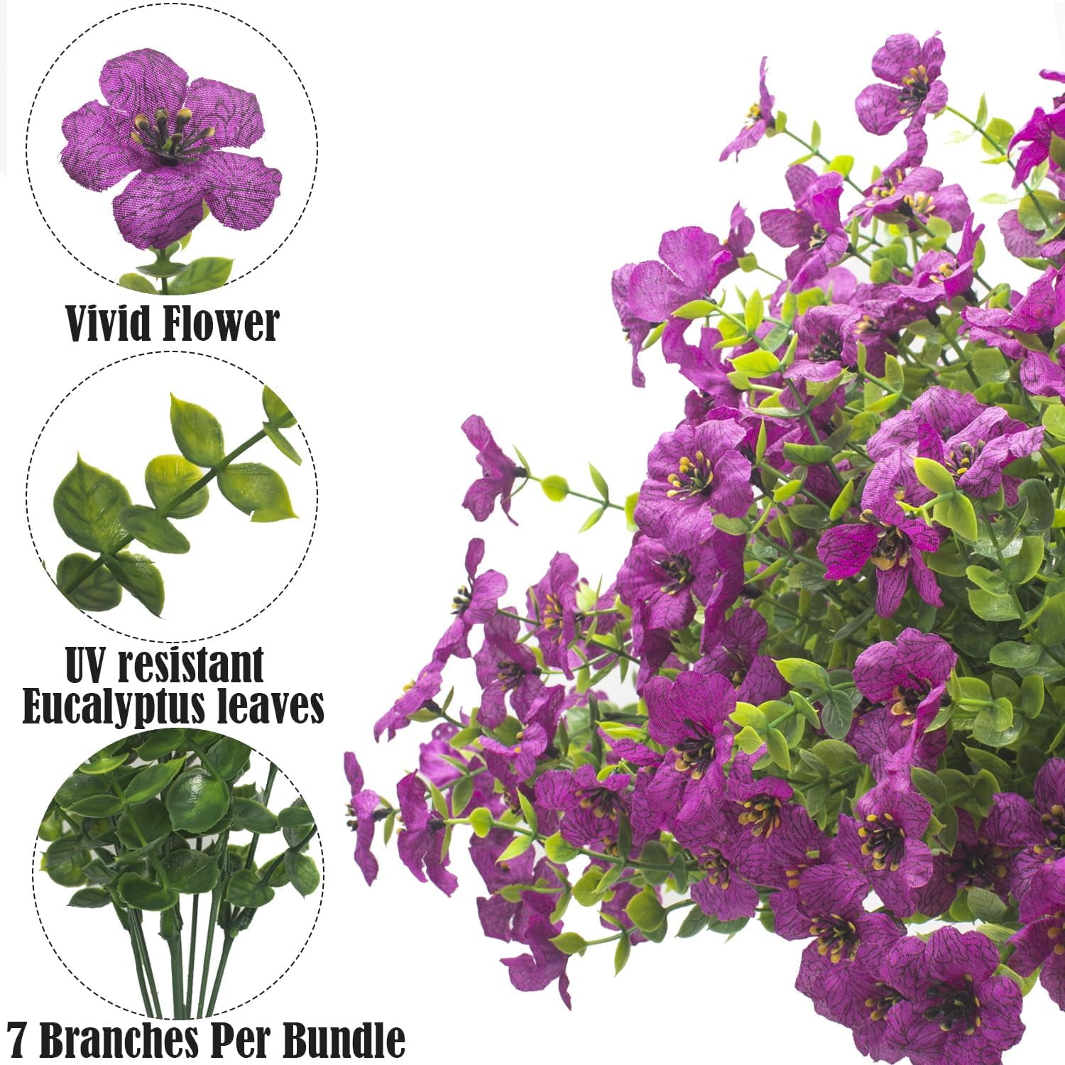 ZOELNIC Artificial Flowers Outdoor 6 Bunldes UV Resistant Fake Flowers No Fade Faux Plastic Plants for Garden Porch Window Box Decorating (Purple)