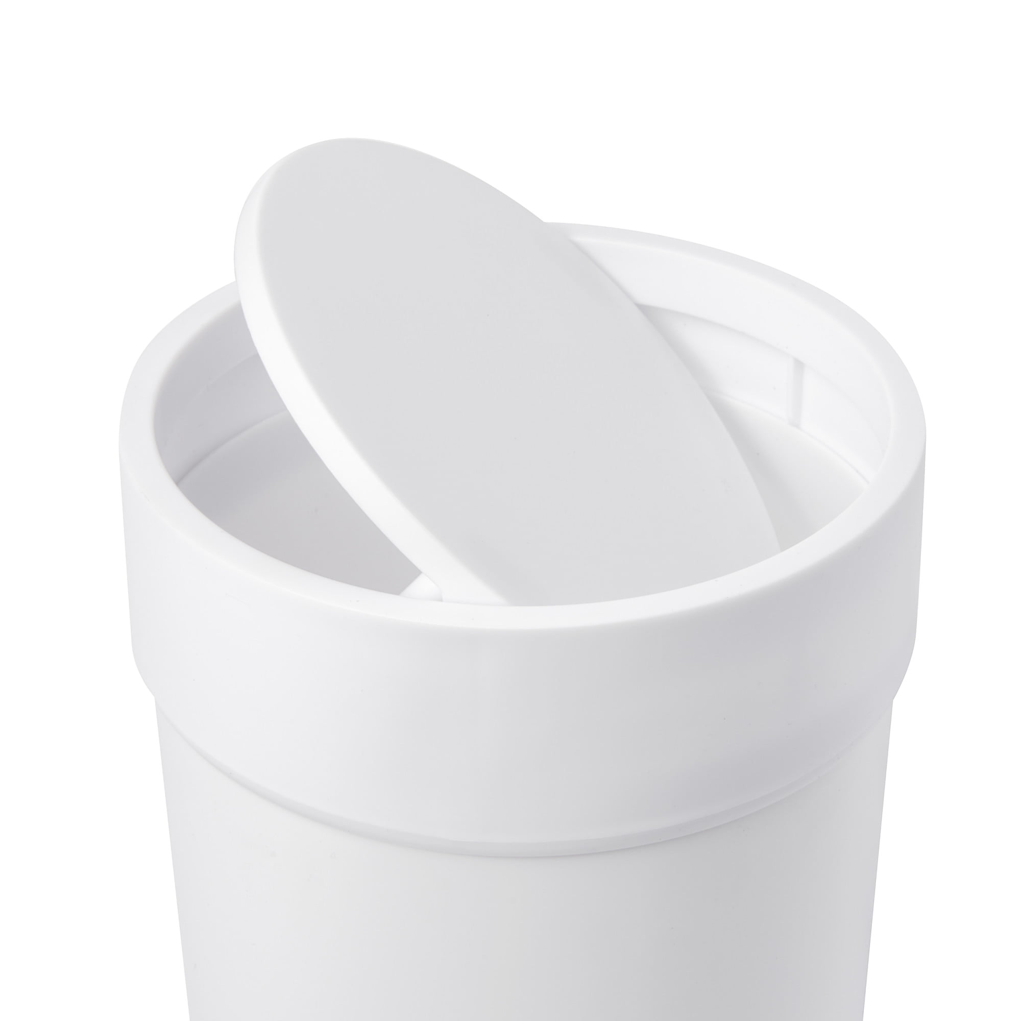 Umbra 1.6 gal Touch Plastic Swing Top Lid Bathroom Trash Can, White