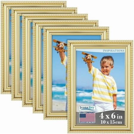 Icona Bay 4x6 Gold Picture Frames, Shabby-chic Style, 6 Pack, Inspirations Collection (US Company)