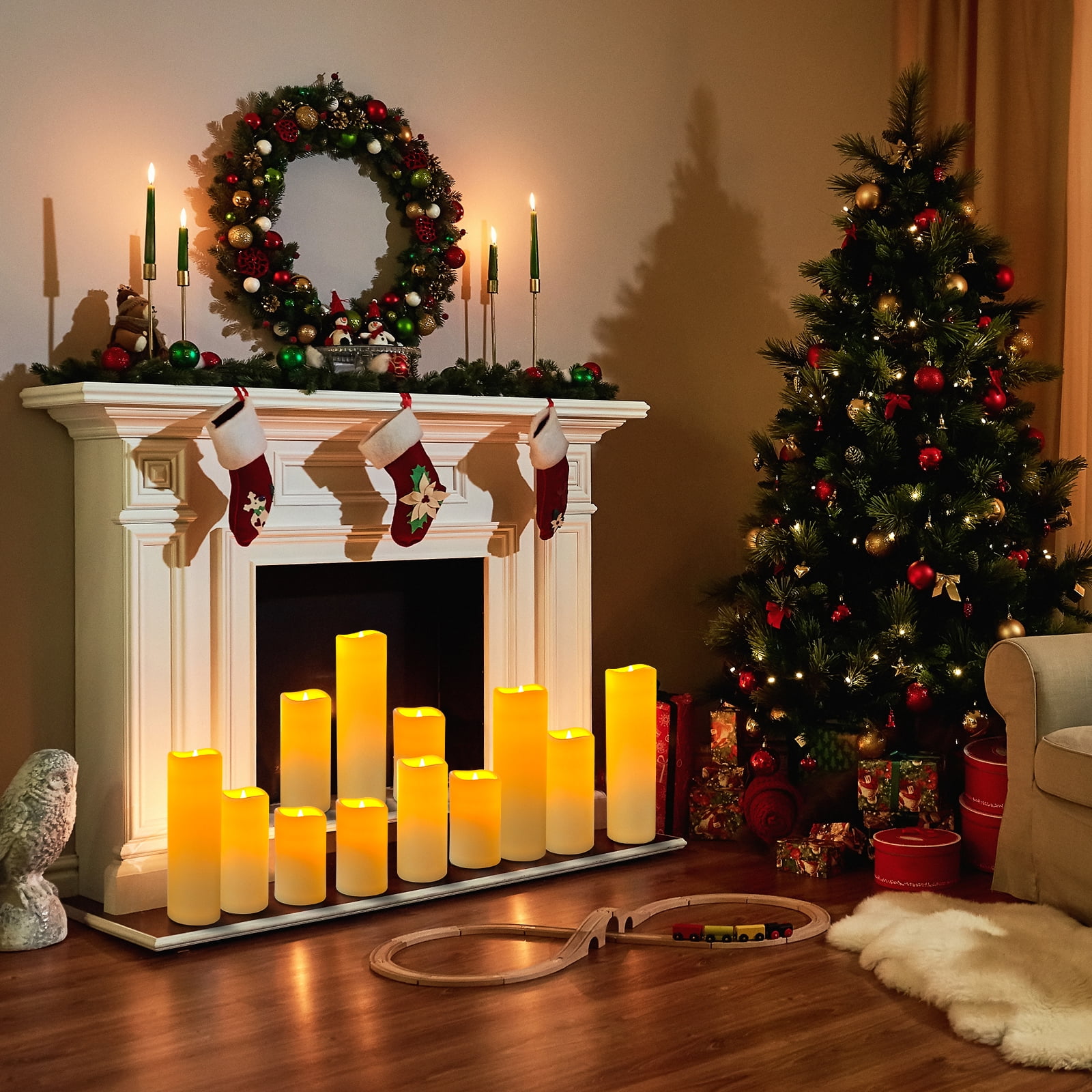 OSHINE Set of 18 Flameless Candles Outdoor Waterproof Plastic LED Pillar Candles Battery Operated Candles Ivory Frosted with 10-Key Remote and Timers Halloween