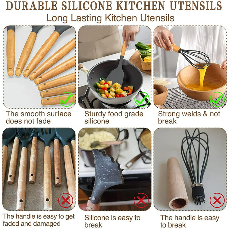10/11 Pcs Silicone Kitchenware Set Nonstick Spatula Spatula Wooden Handle  Cookware Kitchen Utensils With Storage Box