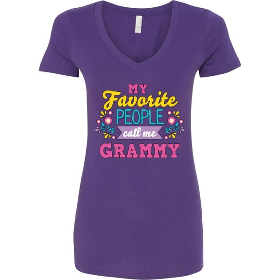 Inktastic My Favorite People Call Me Grammy with Flowers Women's V-Neck T-Shirt