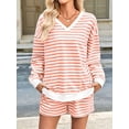 thumbnail image 4 of Women'S Striped Sets 2 Piece Outfits Long Sleeve Sweatshirt and Shorts Set Orange Color L, 4 of 8