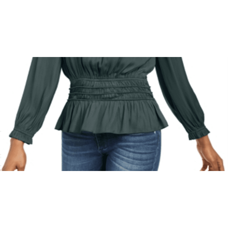 Current Air Women's Shirred Waist Split Neck Top Green Size