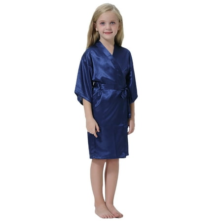 

Girls Silky Robe Kids Solid Color Sleeping Gown Bathrobe for Spa Birthday Wedding Parties