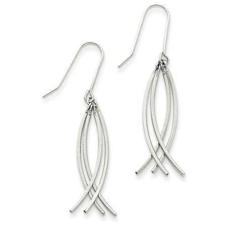 White Gold Stack Design - 14k White Gold Curved Stick Dangle Earrings
