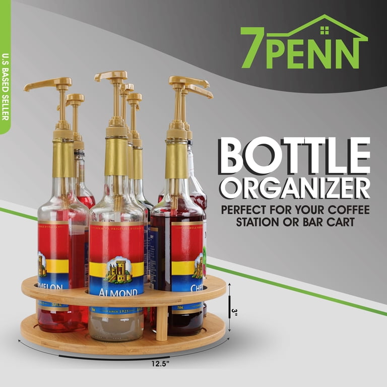 7Penn Coffee Syrup Organizer, Bamboo Turntable for 7 Bottles