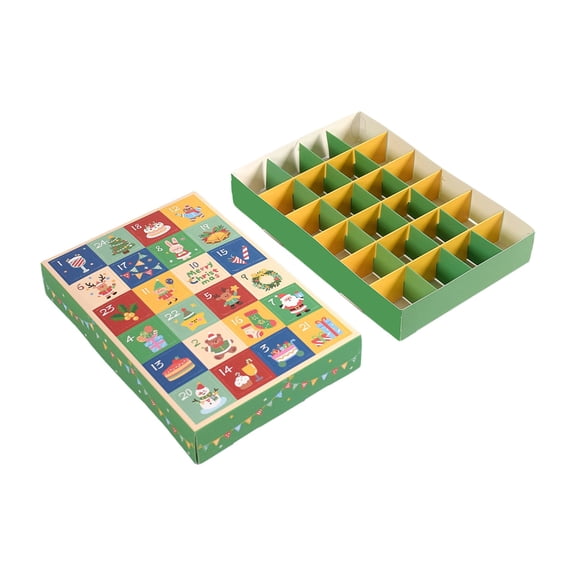 5Pcs Christmas Advent Calendar Boxes, Empty DIY Countdown Kit with 24 Compartments Fillable Paper Gift Box for Xmas Treats (C)