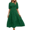 thumbnail image 2 of Liacowi Summer Dresses for Women Puff Sleeve High Waist Midi Dress Lace Floral Flowy A-Line Dress, 2 of 4