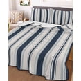 thumbnail image 3 of Quilts Twin Size, Navy Blue Beige Soft Comforter Bedding Set for Bed, Retro Simple Abstract Vertical Stripes Lightweight Quilted Bedspread with Pillow Cover(2 Pieces) for All Season, 68x86 Inch, 3 of 6