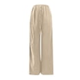 thumbnail image 5 of Glisme Women's Pants Solid Color Elastic Waist With Pockets And Drawstring Summer Casual Women Wide Leg Trousers Size L Beige, 5 of 5