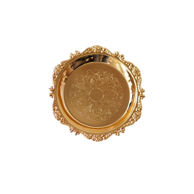 Retro European Gold Metal Tray, Compact Jewelry Organizer, Photo Prop, Dessert Plate, Stylish Home Accessory, Lightweight Metal Construction