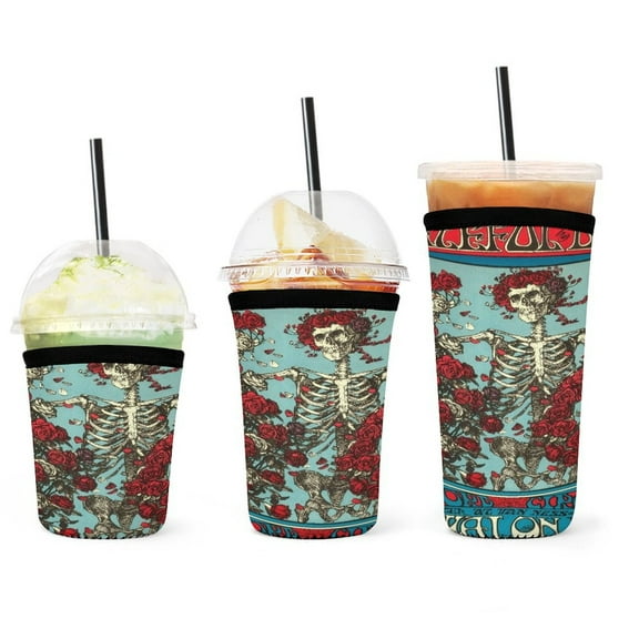 Set of 3 Packs Reusable Hot And Iced Coffee Cup Sleeve Neoprene Tumbler Sleeve Gratefuldead(16,24,32oz)