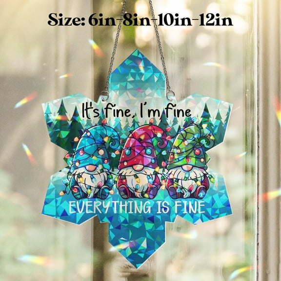 Lotusprinthandmade Gnomes Christmas Gift Custom Shape Broken Glass Hologram Ornament 3.5in, christmas gnomes hologram decoration