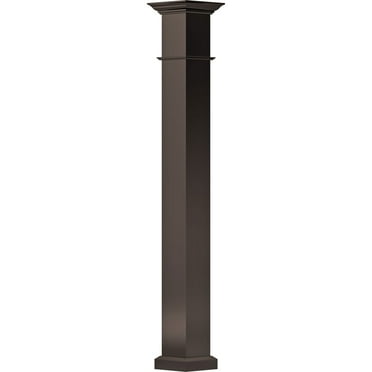 6" x 8' Endura-Aluminum Wellington Style Column, Square Shaft (Load-Bearing 12,000 lbs), Non-Tapered, Textured Brown Finish w/ Capital & Base
