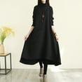 thumbnail image 2 of QATAINLAV Women's Turtleneck Casual Dress Corduroy Maxi Dresses Long Sleeve Asymmetric Hem Dress Loose Korean-Style Spring Midi Dress, 2 of 7
