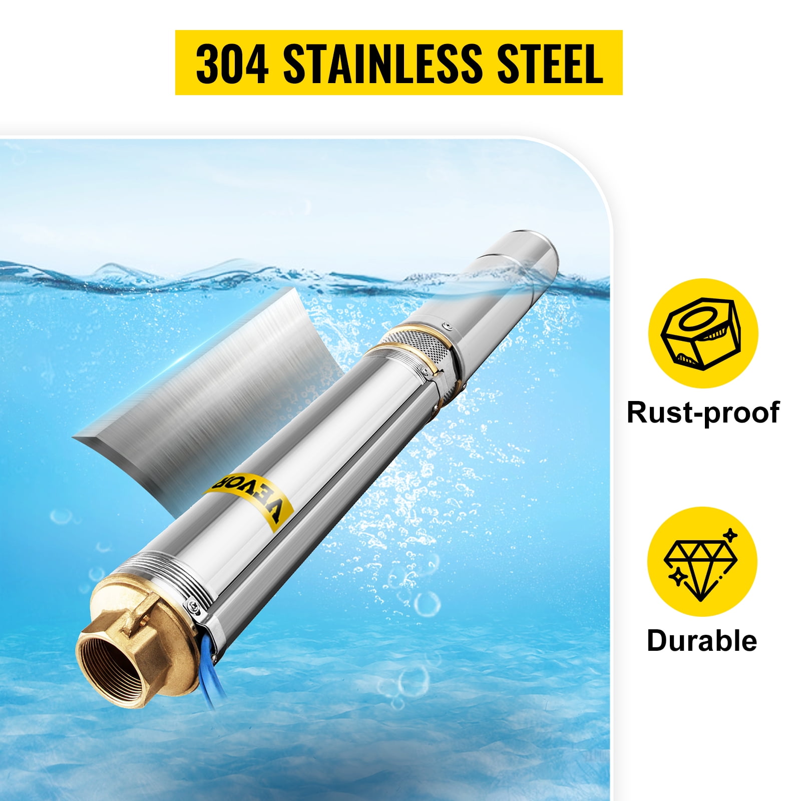 Stainless Steel Deep Well Pump with 380 ft Cable Stainless Steel Deep Well Pump 24GPM for Cities Farmland Irrigation and Home Use VEVOR Well Pump 1.5 HP Submersible Well Pump 110V 