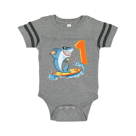 

Inktastic First Birthday Surfing Shark with Hot Dog and Ice Cream Gift Baby Boy or Baby Girl Bodysuit