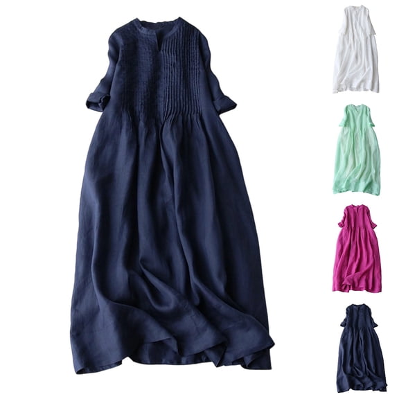 Bixock Women Maxi Dress,Dress for Women Minimalist Solid Color Linen Relaxed Long Dress